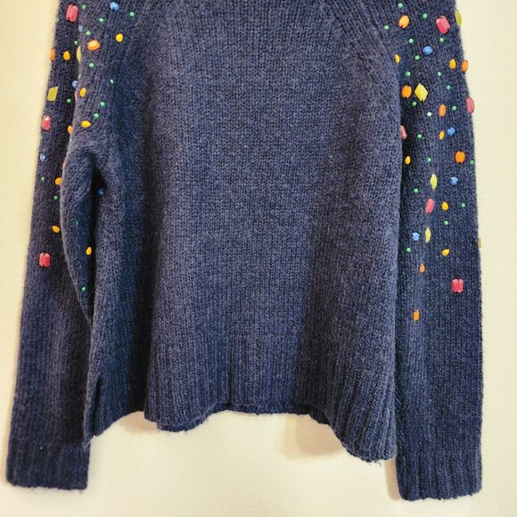 J Crew Blue Embellished Alpaca Wool Blend Crewneck Holiday Sweater Women L Chic - Picture 13 of 16